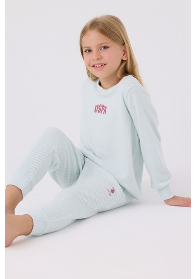 Kız Çocuk Mavi Uzun Kol Pijama Takım Açık Mavi