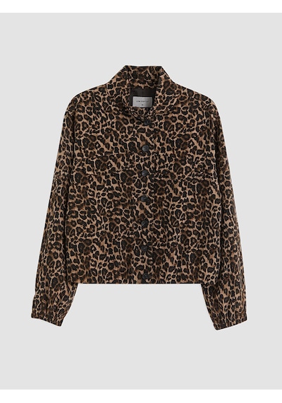 Lcwaıkıkı Classic Kahverengi Leopar Desenli Keten Karışımlı Kadın Ceket