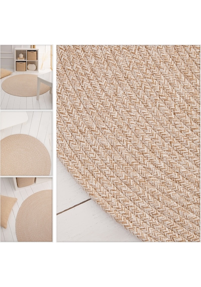 Ocean Home Textile Yıkanabilir Bej Kırçıllı Pamuklu Halı Kilim 120 Cm Çap