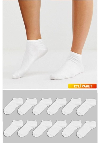 Nacar Store Erkek Pamuklu Premium Spor Çorap 12 Li Paket Beyaz