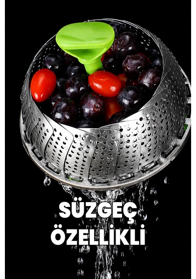 El Yakmaz Buharda Pişirme Aparatı - Süzgeç - Ayaklı Katlanır Yer Kaplamaz - Haşlama - Kaliteli Paslanmaz Çelik