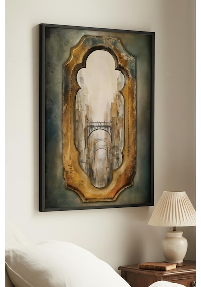 1 Adet Doğal Ahşap Çerçeveli Minimalist Soyut Çizim Vintage Tablo