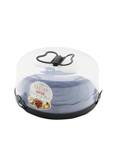 Qlux L-00501-2 Yuvarlak Kek Ve Pasta Fanusu - Antrasit Gri Taban, Kelebek Baskılı Şeffaf Kulplu Kapak- 6'li Paket Diğer