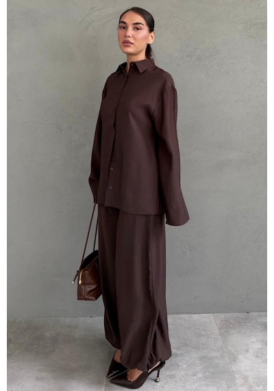Madmext Kahverengi Oversize Gömlek Balon Pantolon Kadın Takım Mg2779 Madmext Kahverengi Oversize Gömlek Balon Pantolon Kadın Takım Mg2779