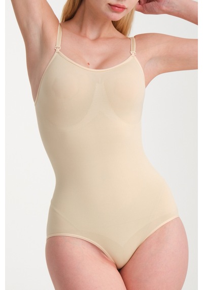 Seamless Zıbın Korse Çıtçıtlı Body 2 Beden Push Up Etkili Karın Bel Göbek Kadın Body Korse 9051 Bej