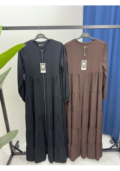 Nevayla Moda Mevlana Kesim Kat Katlı Ferace Medine İpeği Siyah