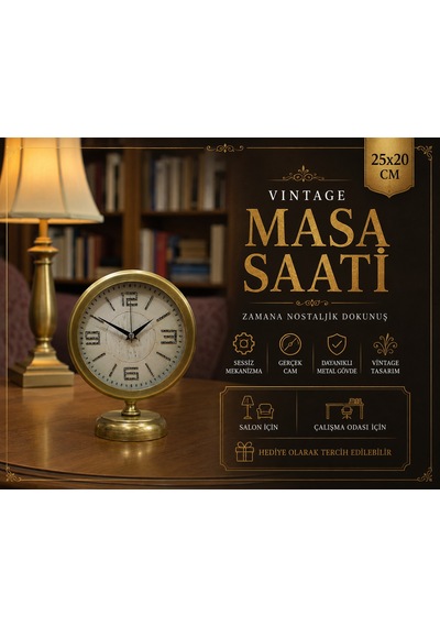 Premium Vintage 25 X 20 Cm Eskitme Metal Masa Saati