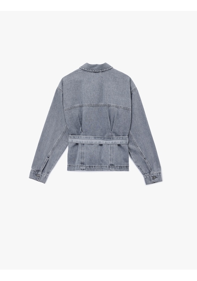 Koton Pamuklu Cep Detaylı Uzun Kollu Klasik Yaka Kemerli Denim Ceket Gri 6wal50019md Gri