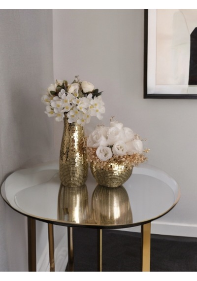 Işıltı Home Desıgn Aynalı Cam Vazo Açık Gold 2 Li Set