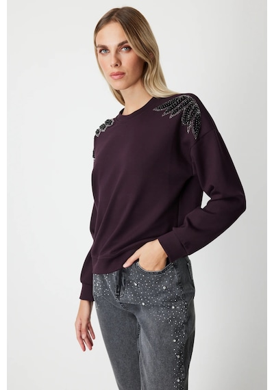 On Fashion On Omuzları İncili Sweat Lacivert