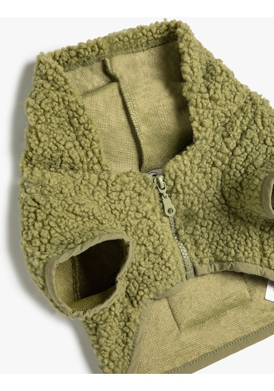 Koton Peluş Köpek Sweatshirt Fermuarlı Kapşonlu Haki 4wal10779ık Haki