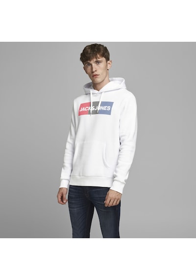 Jack & Jones Kapüsonlu Logo Baskili Sweatshirt - Corplogo 12152840 White Beyaz
