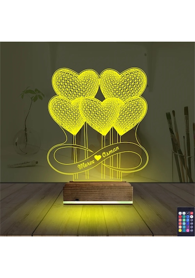 Luvivia Kalp Sevgiliye Hediye Kişiye Özel 3d Lamba - Masa Gece Lambası V17 Şeffaf
