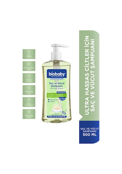 Biobaby Ultra Hassas Saç Ve Vücut Şampuanı 500 ml Prebiyotik Alman Papatyası - Organik Içerik