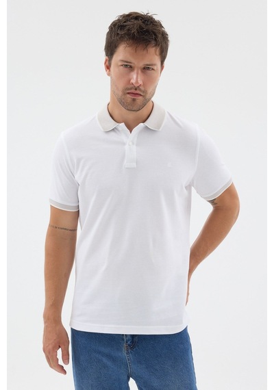 Beyaz-gri Polo Yaka Pike Kısa Kol Slim Fit %100 Pamuk Tişört 1011260171 Beyaz - Gri