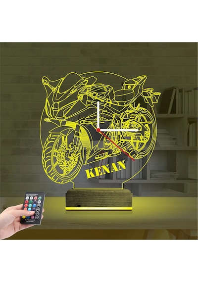 Luvivia Motorsiklet Motor V2 Kişiye Özel Saatli 3d Lamba - Masa Gece Lambası Şeffaf