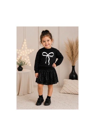 Uğur Bebe Kız Çocuk Siyah Pullu Etekli Takım Fiyonklu Sweatshirt, Parlak Payetli Etek, Şık Ve Özel Gün Kombini Siyah Siyah Uğur Bebe Kız Çocuk Siyah Pullu Etekli Takım Fiyonklu Sweatshirt, Parlak Payetli Etek, Şık Ve Özel Gün Kombini Siyah Siyah
