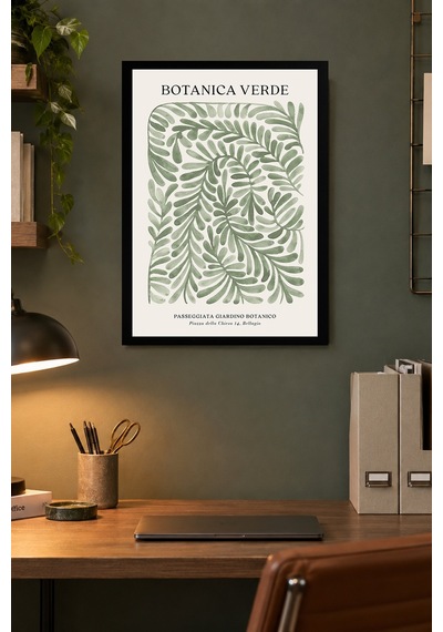 Botanik Yaprak Desenli Dekoratif Mdf Tablo, Çerçeve Görünümlü Ahşap Poster