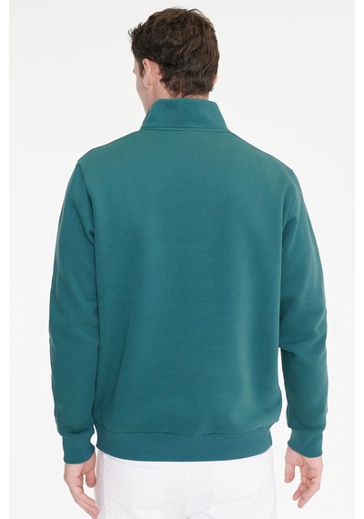 Ac&Co / Altınyıldız Classics Erkek Koyu Yesıl Standart Fit Normal Kesim İçi Polarlı Bato Yaka Pamuklu Sweatshirt