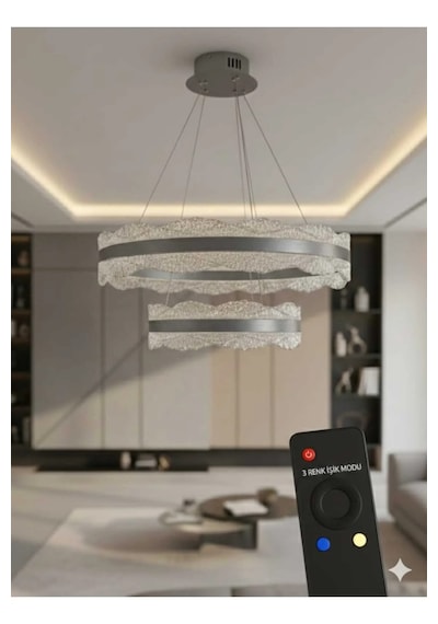 Bohem Aydınlatma Modern Dağ Modeli 40x60 3 Renk Led Kumandalı Salon Avizesi Beyaz Sarı Günışığı Krom