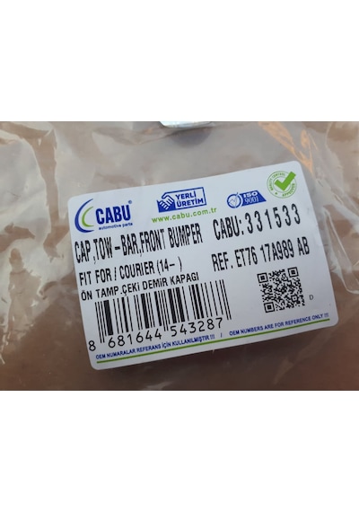 Ford Courier 2014 - 2017 Ön Tampon Çeki Demiri Kapağı Siyah
