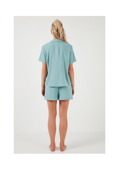 Lela Gömlek Yaka Beli Lastikli Kısa Kollu Şortlu Bayan Pijama Takımı 611Pt00123 Mint