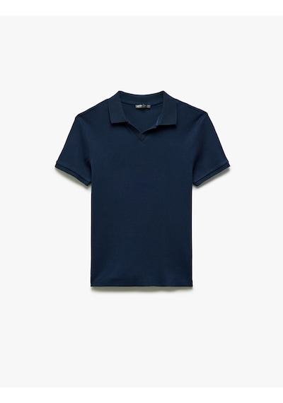 Koton Pamuklu Slim Fit Kısa Kollu V Yaka Polo Tişört Lacivert 5sam10067mk