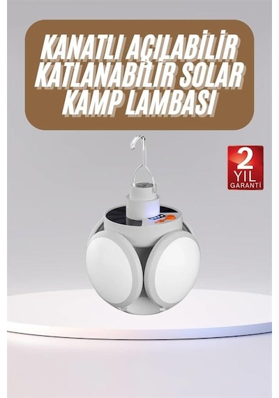 Katlanabilir Askılı Kamp Lambası 5 Kanatlı Pratik Güneş Enerjili Antrasit 60550874