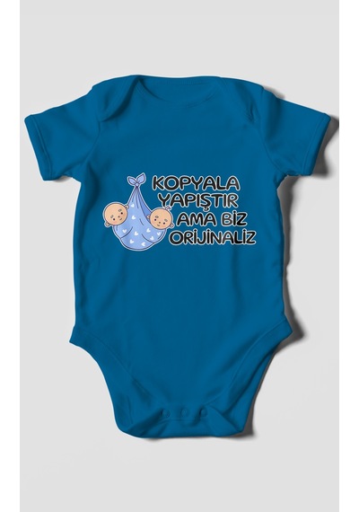 Morivokids Kopyala Yapıştır, Ama Yazılı Kısa Kollu Bebek Body %100 Pamuk Koyu Mavi