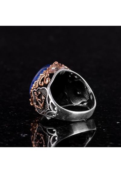 El Yapımı Lapis Lazuli Taş Yüzük, Yüzücü Halka Yüzük, 925k Sert Gümüş Erkek Yüzük - Bilgelik Ve Gerçek Tasarımı Gümüş
