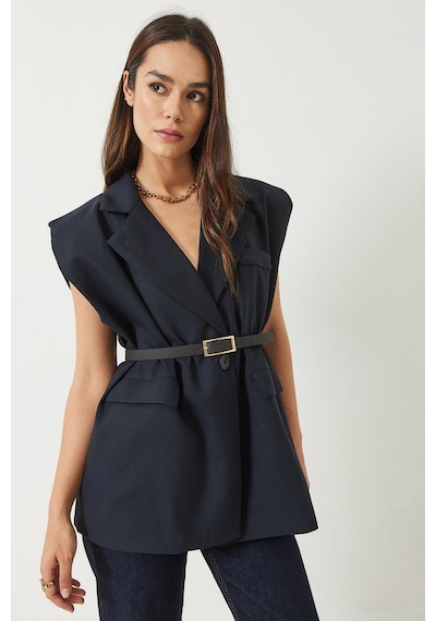 Shade Kadın Cep Detaylı Kemerli Vatkalı Oversize Astarlı Blazer Yelek 11143 60281003 - Lacivert Shade Kadın Cep Detaylı Kemerli Vatkalı Oversize Astarlı Blazer Yelek 11143 60281003 - Lacivert