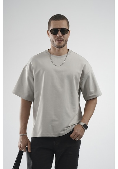 King Brich Oversize Kalıp Basic %100 Pamuklu Erkek Tişört Gri