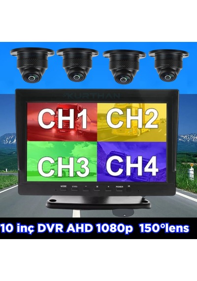 Dvr 10'' Ekran + 4 Ad Ahd 1080p Ultra Mini Kamera Seti 150'' Lens