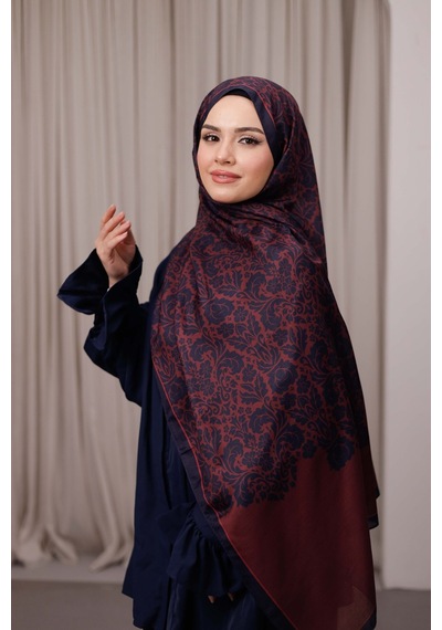 Mimiyum Nevra Desen Soft Şal Lacivert Bordo Çok Renkli