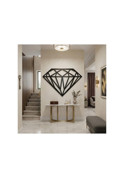 Elmas Geometrik Metal Duvar Tablosu - Metal Duvar Sanatı - Siyah - 35 X 50 Cm
