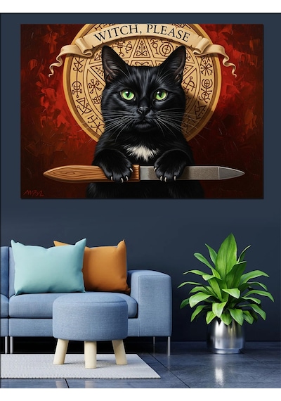 Ahşap Tablo Kara Kedi Ve Büyü