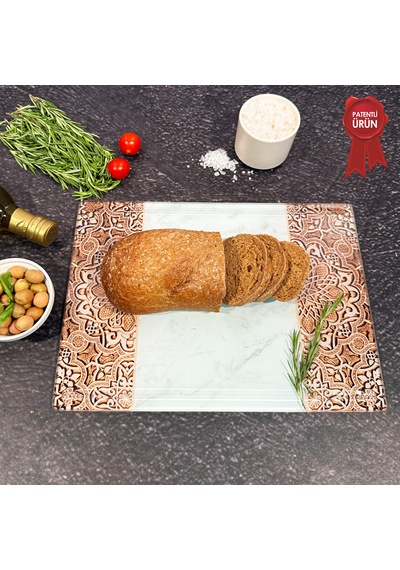 Kanallı Cam Kesme Tahtası - Arabesk Desen - 25x35cm