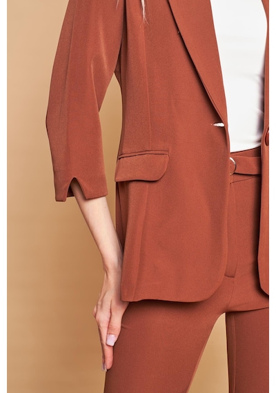 Yakalı Tek Düğmeli Kapri Kollu Kolu Yırtmaçlı Hafif Likralı Kumaş Blazer Ofis Ceket-koyu Taba K.taba Yakalı Tek Düğmeli Kapri Kollu Kolu Yırtmaçlı Hafif Likralı Kumaş Blazer Ofis Ceket-koyu Taba K.taba