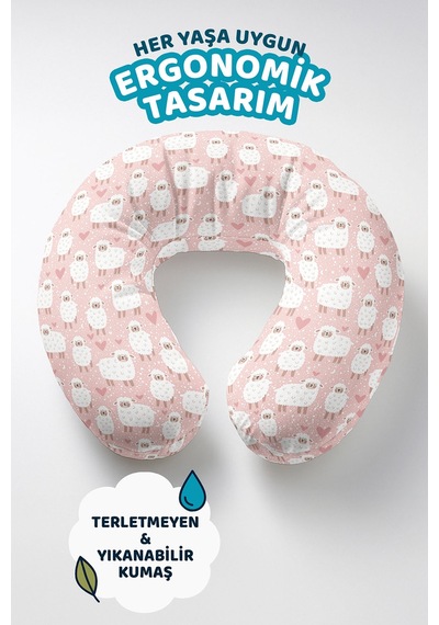 Sevimli Koyunlu Pamuklu Boyun Yastığı - Pastel Pembe Kalpli Yumuşak Seyahat Yastığı Çok Renkli