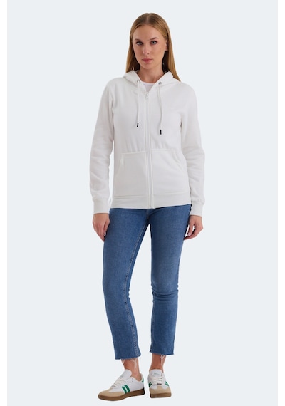 Slazenger Katya Kadın Fermuarlı Kapüşonlu Cepli Beyaz Sweatshirt Beyaz
