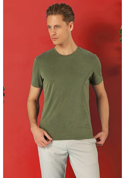 Efor Slim Fit Bisiklet Yaka %100 Pamuk Haki Tişört Ts 878 Haki