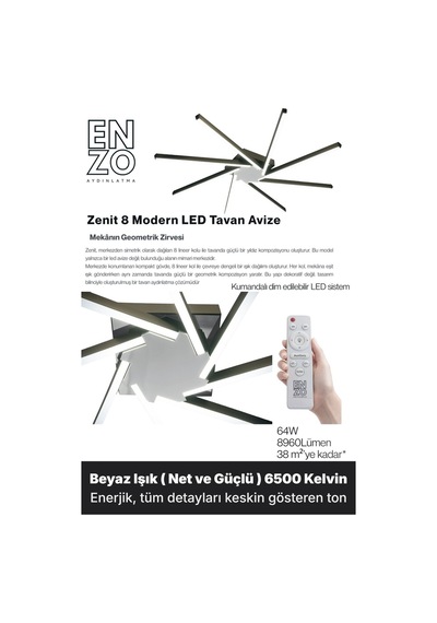 Zenit 8 Silver Led Tavan Avize Kumandalı Dim Edilebilir Aşağı Işık Beyaz Işık