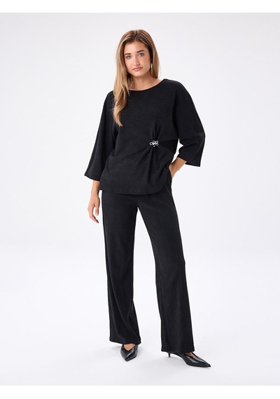 Faik Sönmez Beli Broş Detaylı 3/4 Kol Örme Tunik W27tnk012 Uw27tnk01210 Siyah