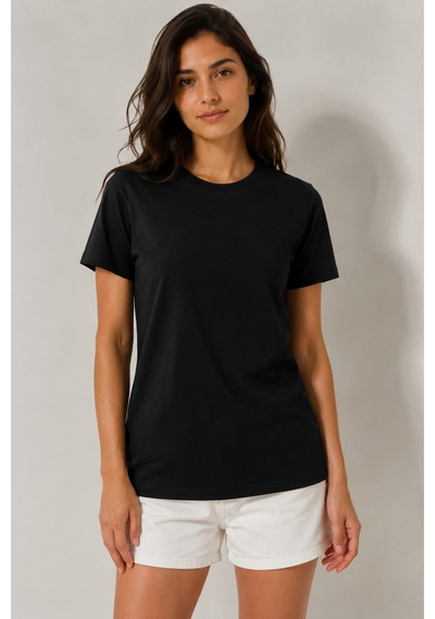 Bym Style Unisex Basic Beyaz Bisiklet Yaka Kısa Kollu Pamuklu Tişört Siyah