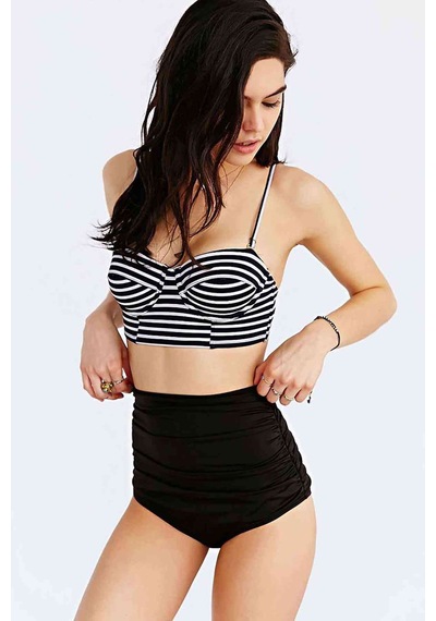 Angelsin Siyah Beyaz Üstü Çizgili Bikini Takım