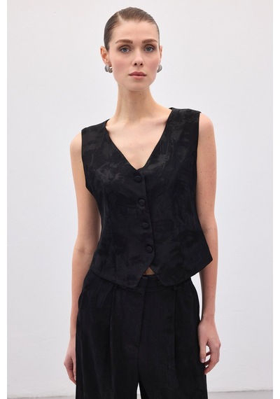 Sateen Jakarlı Yelek - Siyah-136839 Siyah