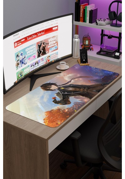 Zhongli Genshin Impact Anime Gacha V5 - 90x40 Xxl Gaming Mouse Pad Fare Altlığı