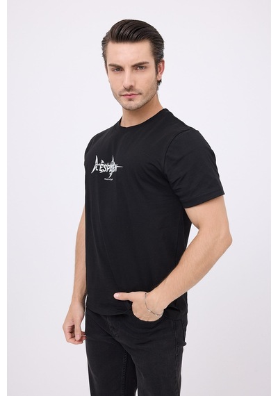 Marıne Tee Deniz Temalı Ribana Bisiklet Yaka Pamuk T-shirt-3136 SIYAH