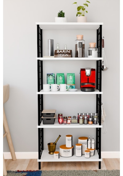 5 Raflı Çevir Kur Çok Amaçlı Raf Tel Yan Panel, Açık Raf Sistemli Metal Gövdeli Organizer Dolap Beyaz