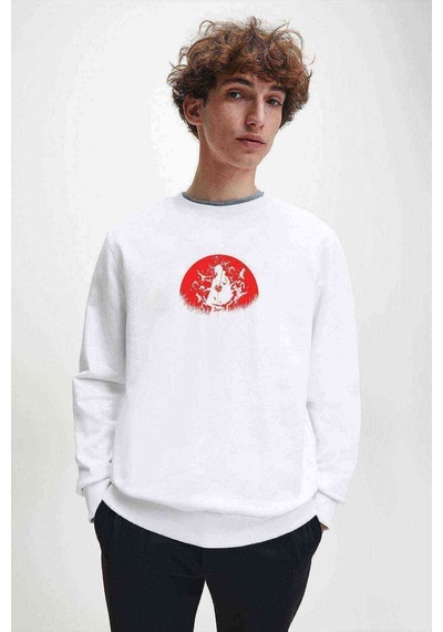 Uchiha Itachi Baskılı Beyaz Erkek Örme Sweatshirt